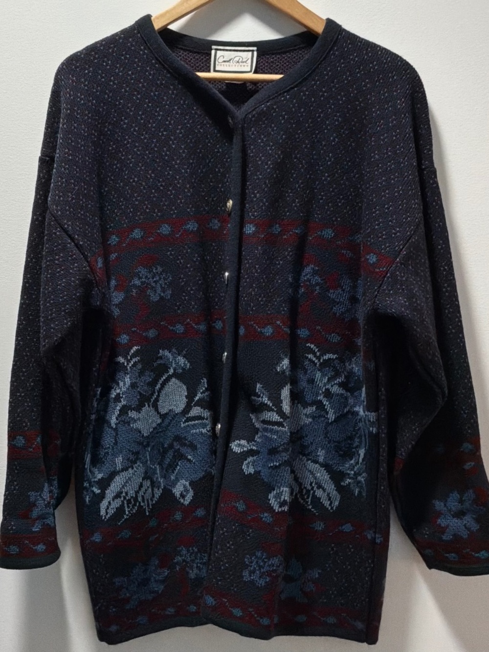 Vintage Carroll Reed Floral Snowflake Cardigan Size Large